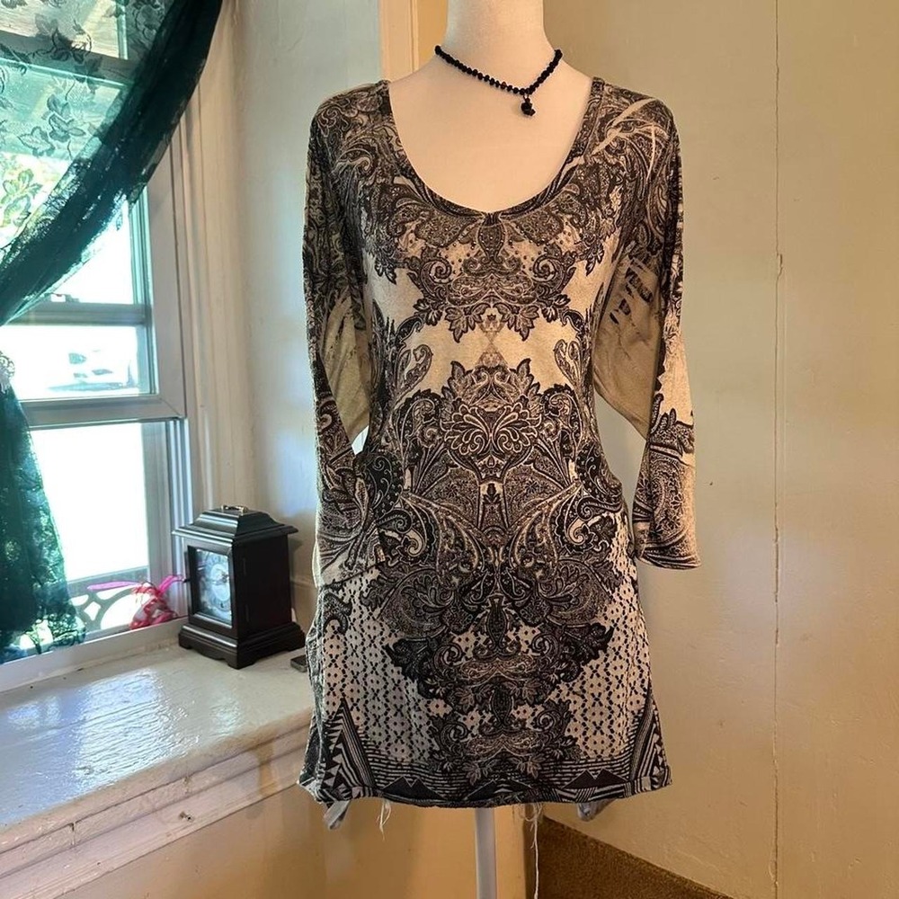 Apt. 9 black & white paisley print long sleeve top